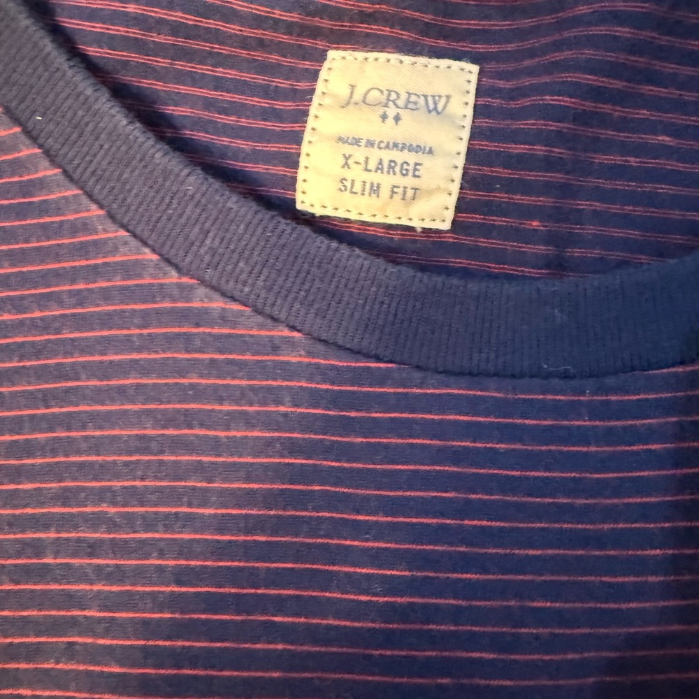 J. Crew Men's Short Sleeve Striped Tee - Navy/Red - Picture 2 of 4